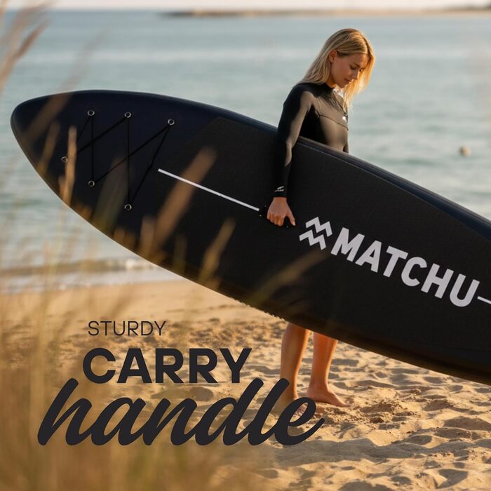 SUP дошка Matchu Komplettset – Дошка для Stand Up Paddling (SAP) – Чорна, 320x81x15 см, до 150 кг, антиковзке покриття, дерев'яний дек/мандала