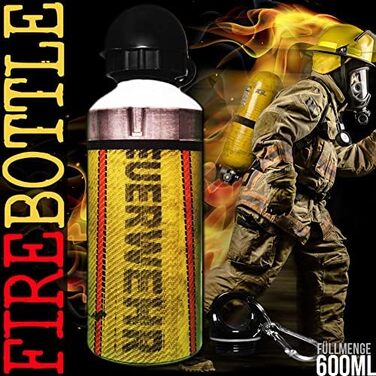 Пляшка для води EINSATZGEIL FIREBOTTLE 600 мл, пожежний шланг, жовта, з 2 кришками та карабіном, дизайн шлангу, для спорту, туризму