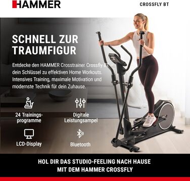 Елептичний тренажер HAMMER Crossfly BT з Glute Shaper, 24 програми, сумісний із Zwift і Kinomap