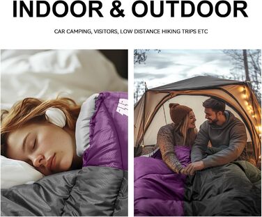 Спальний мішок для дорослих у холодну погоду, водонепроникний, легкий, для великих людей, з компресійним мішком, для кемпінгу, походів, відпочинку на природі та в приміщенні (1,8 кг, фіолетовий)