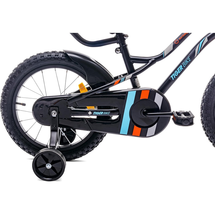 Дитяче велосипед Sun Baby Tiger Tracker 14/16 дюймів для хлопчиків. Легкий, з бічними колесами та штовхачем, 2-6 років. BMX, чорно-помаранчевий.