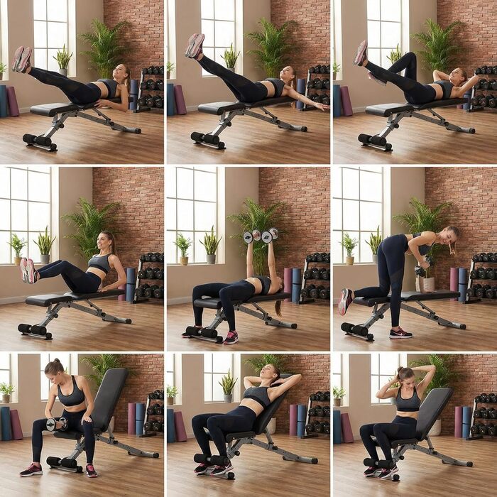 Регульована лава для тренувань Leikefitness, складана тренувальна лава з автоматичним блокуванням для нахилу, вертикального положення та комплексних вправ