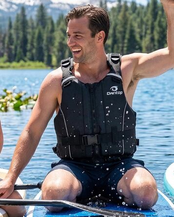 Owntop Плавуча жилетка для дорослих, штанговий ремінь, кишеня, унісекс. Підходить для SUP, каякінгу, риболовлі, вітрильного спорту, каное. Чорний колір, XL-XXL