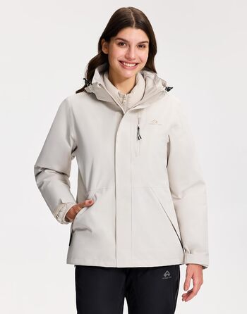 Зимова куртка Pioneer Camp для жінок – 3 в 1, для катання на лижах та сноуборді, водонепроникна, дихаюча, з бавовняною підкладкою (Світло-хакі, XXL)