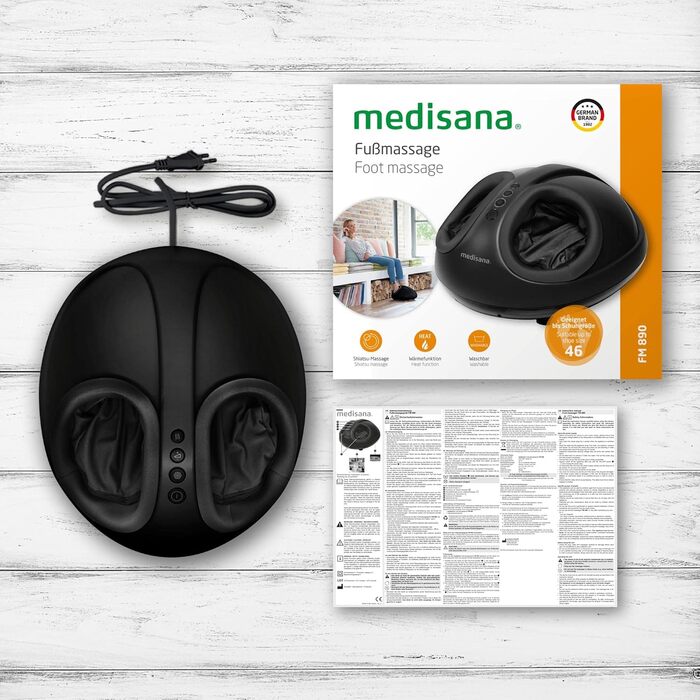 Масажер для ніг Medisana FM 890, шиацу, електричний, з інфрачервоною підсвіткою, функцією нагріву, 2 швидкості, шиацу та компресійний масаж для стоп і підошви