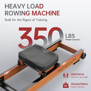 Гребний тренажер JOROTO MR280PROB для дому з дуба, з Bluetooth, складний, з дисплеєм та підтримкою Kinomap, регульований тримач для планшета, до 150 кг