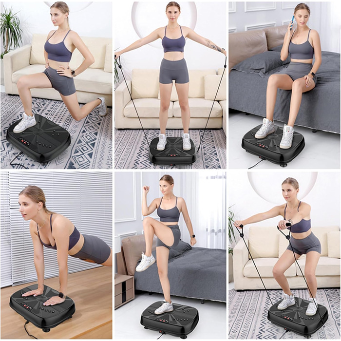 Вібраційна платформа для дому, 99 рівнів інтенсивності + 10 програм тренувань, пристрій для тренування всього тіла для нарощування м'язів та спалювання жиру, в комплекті з 2 фітнес-гумками (зелений/чорний)