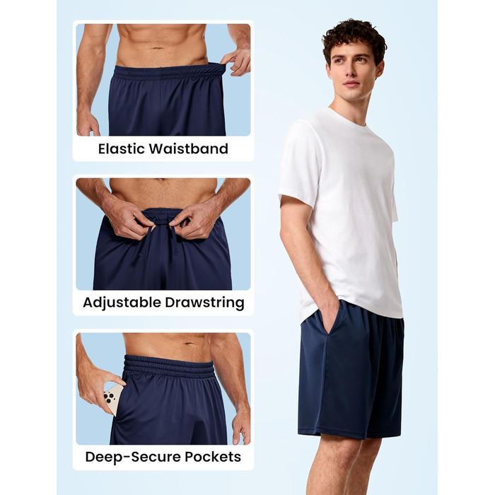 Чоловічі спортивні шорти 5 шт. з кишенями та еластичним поясом, швидковисихаючі, XL, чорний, графітовий, темно-синій, місячний сірий