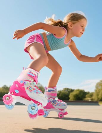 Роликові ковзани SULIFEEL для дівчаток та дітей з підсвічуванням, регульовані, 4 розміри, для малюків та початківців (Червоний, M (32-36))