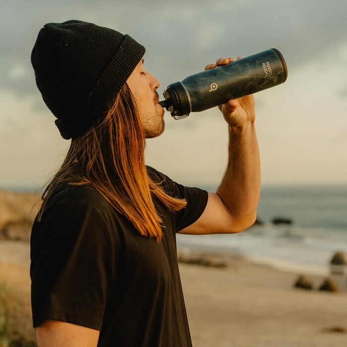 Термобутилка з нержавіючої сталі BOTTLE BOTTLE, спортивна пляшка для води зі соломинкою та регульованою кришкою, для щоденного використання, чорний камінь