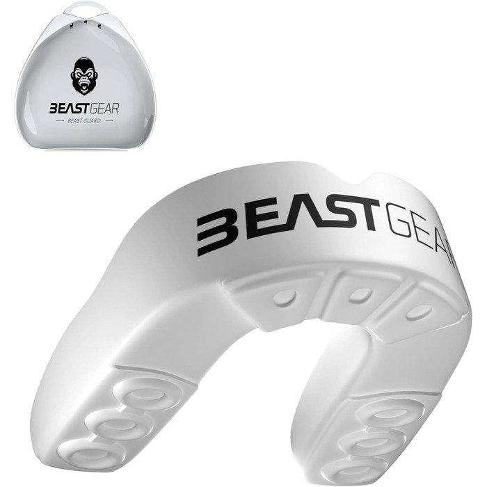 Захисна капа Beast Gear - для боксу, MMA, регбі, кікбоксингу, джудо, карате, хокею та бойових мистецтв. Зручна коробка для зберігання. Захищає зуби, ясна та щелепу. Білий.