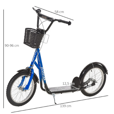 HOMCOM Дитячий скутер Скутер Kick Scooter з регулюванням висоти гальмівного кошика для 5-12 дитячих самокатів Kickboard Алюмінієвий сплав Гума Синій+Чорний | Аосом