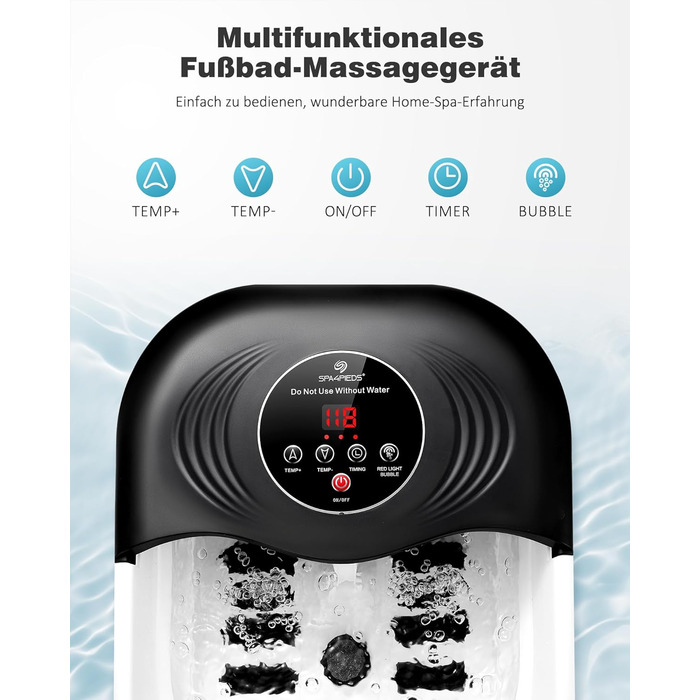 Ванночка для ніг з масажем та підігрівом – складана ванночка для ніг з бульбашками та пемзою, масажер для ніг з водою та 8 роликів – ідеальний подарунок (Чорний)