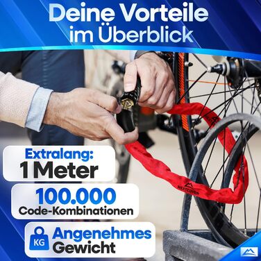 NEXTCOVER® Замок для велосипеда LockPro з кодовим замком - Оригінал - [SAFESECURE] Висока безпека | 5-значний код, сталевий замок для велосипеда, замок для електровелосипеда, ланцюговий замок, червоний