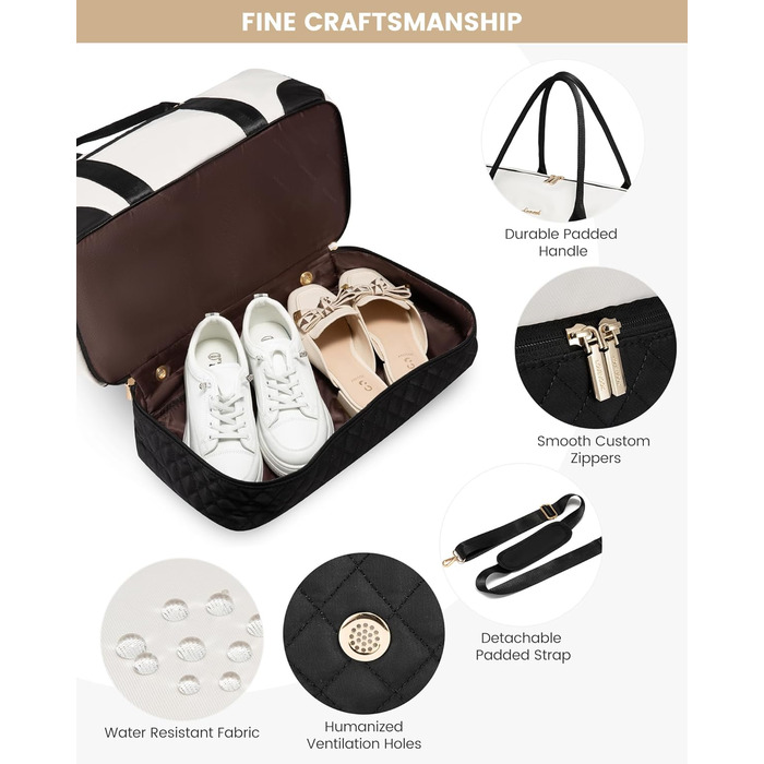 Сумка-мішок LOVEVOOK для жінок: дорожня, спортивна, з відділенням для взуття та мокрих речей, 2 шт. (35л, бежевий/чорний)