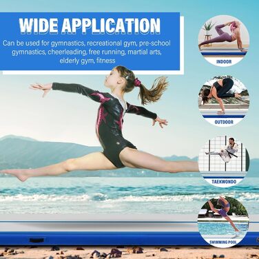 Гімнастичний надувний мат Dwzdd Air Track для дітей та дорослих, килим для тамблінга, гімнастики та чирлідингу, світло-блакитний (400x100x10 см)