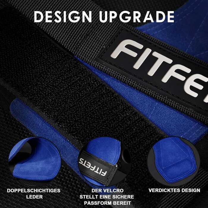 Лідши для важкої атлетики Zughilfen, ремені для підйому ваги, бодібілдинг, пауерліфтинг та фітнес, шкіряні ремені для чоловіків та жінок (блакитні)