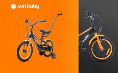 Дитяче велосипед Sun Baby Tiger Tracker 14/16 дюймів для хлопчиків. Легкий, з додатковими колесами та штовхачем, 2-6 років. BMX, блакитний.