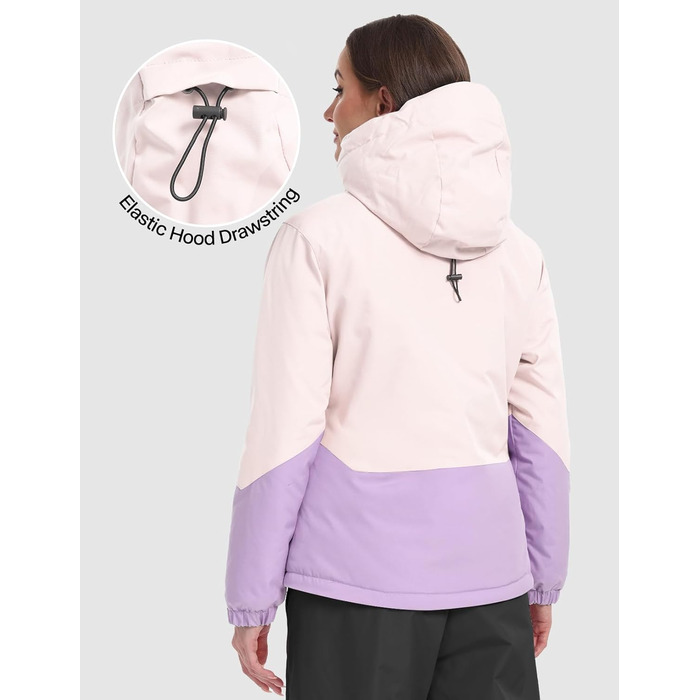 Жіноча лижна куртка GEMYSE з інтегрованими плечовими ременями. Тепла зимова куртка, водонепроникна, вітронепроникна та дихаюча. Снігова куртка для активного відпочинку. Кольори: SakuraRosa, Eisviolett, Morgenvioett. Розмір: L