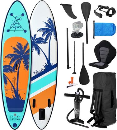 Надувний SUP Борд BRAST Tropic | Комплект для станд ап паддлбордингу | 320x81x15 см | 6 дизайнів | 5 років гарантії | з аксесуарами | 2в1: SUP та каяк | тримач для Action-Cam, лапка, насос, рюкзак | Гаваї