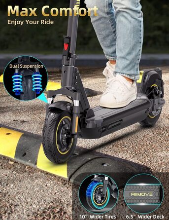 Електросамокат ALLMOVE 500W для дорослих, запас ходу 45 км, складний, 10'' суцільнолиті колеса, керування через додаток, потрійна система гальм, навантаження до 150 кг, велика LED-панель, без ABE