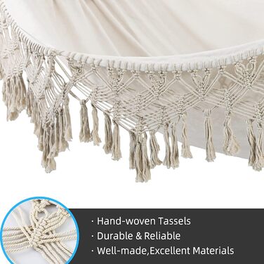 Гамак для двох з макраме бахромою, білий, бавовняний, Boho стиль, до 227 кг - для саду, веранди, подорожей