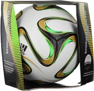 Футбольний м'яч adidas Brazuca Finale Rio 2014, білий/чорний/золотий/зелений, розмір 5