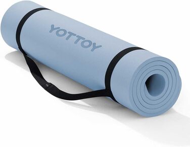 Йога мат YOTTOY, професійна товста килимок для йоги (183 x 1,27 см), TPE, неслизький, для йоги, пілатесу, фітнесу, з ремінним кріпленням, блакитний