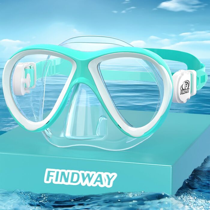 Маска для плавання Findway для дітей (хлопчиків та дівчаток) з панорамним оглядом 180°, регульованим силіконовим ремінцем, анти-протікаюча, для віку 3-14 років, A9-Aqua