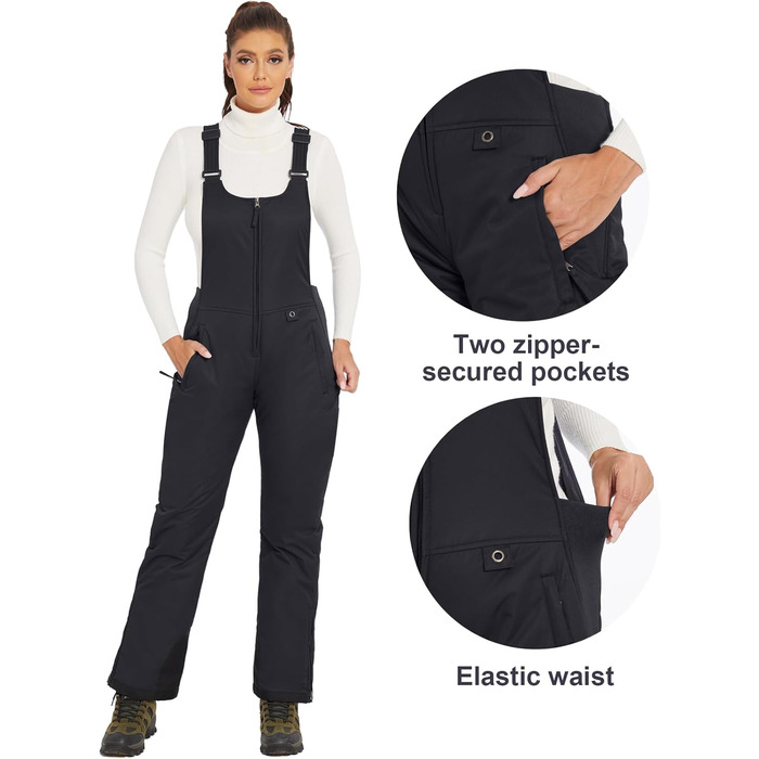 Жіночі гірськолижні штани GEMYSE, чорні, XL - водонепроникні, вітронепроникні, з регульованими лямками