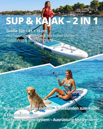 SUP дошка для плавання стоячи Premium Allround 320x81x15 см, до 200 кг, з сидінням, для 2-х осіб (біло-блакитний)