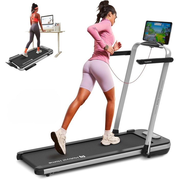 Електричний біговий тренажер Mobvoi Home Laufband SE з AI, 2.5 PS, 12 км/год, компактний, складний, з пультом, для дому, сумісний з TicSports APP, до 120 кг, срібний