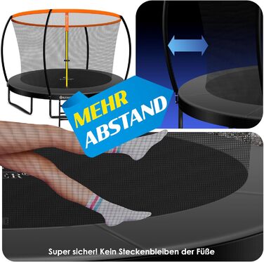 Трамплін KESSER® Ø 244/305/366/427 см | Сертифікований TÜV Rheinland GS | Дитячий та вуличний тромплін до 150 кг | Комплект з сіткою безпеки (366 см, Оранжевий / Антрацит)
