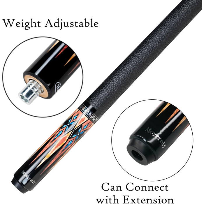 Професійний більярдний кий Moyerely з карбону, 11.8/12.5 мм, низька відбиваність, з чохлом MF1-PU Wrap + подовжувач (MF2-PU Wrap + подовжувач, 12.5 мм)