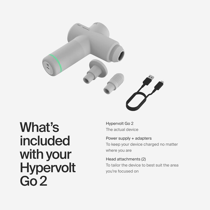 Масажна пістолет Hypervolt Go 2: бездротовий, портативний, з технологією Quiet-Glide (Чорний/Білий)