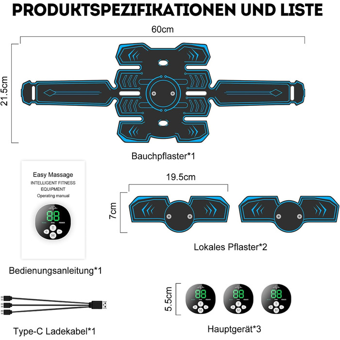 Електричний тренажер для пресу SOARFLY EMS, Unisex, USB-зарядка, 10 режимів, 39 інтенсивностей, для пресу, ніг, сідниць, рук