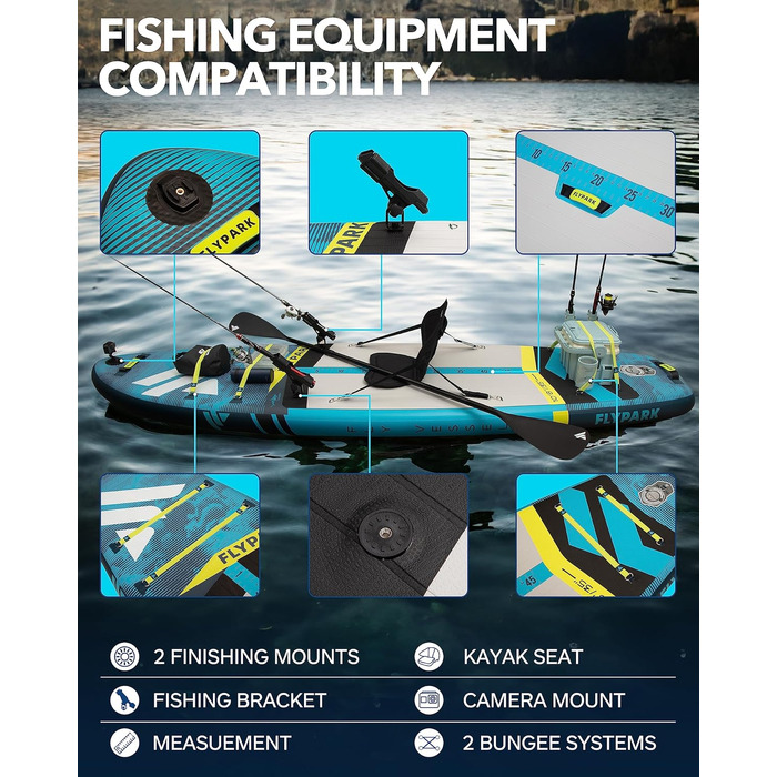 Надувна SUP-дошка Flypark Fishing&Family 3,5 м, 195 кг, з камеротримачем і ременем, екстра широка, для риболовлі та сімейного відпочинку