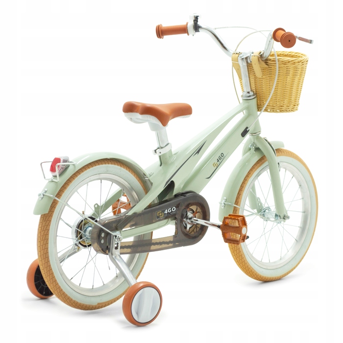 Дитячий велосипед 16 дюймів з бічними колесами та кошиком, м'ятний