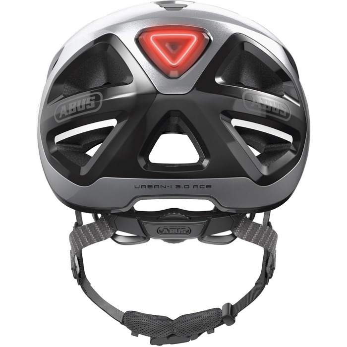 ABUS Stadthelm Urban-I 3.0 ACE: спортивний шолом для велосипеда з LED-ліхтариком, подовженим козирком та магнітною застібкою, для жінок та чоловіків, сріблястий (gleam silver), L (56-61 см)