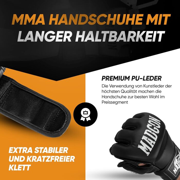 Преміальні MMA рукавички MADGON для бойових мистецтв, греплінгу, спарингів, Крав Мага, муай-тай, боксу, для чоловіків і жінок, чорні/білі, розмір L