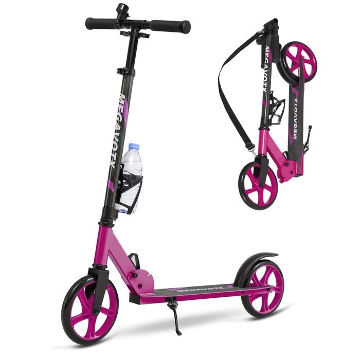 Складаний дитячий ролер з колесами 20 см – скутер для дітей від 8 років та дорослих, регульоване кермо, вантажопідйомність до 100 кг (Рожевий)