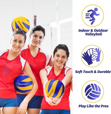 Волейбольний м'яч Beurseaf Soft Touch для пляжу та залу, розмір 5, блакитний та жовтий