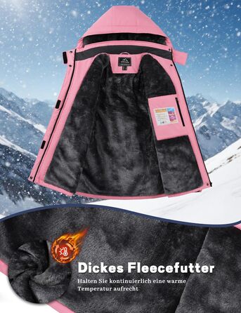 TACVASEN Daen Зимова куртка: водонепроникна, для активного відпочинку, флісова підкладка, знімний капюшон, вітрозахист, сноуборд, білий (рожевий, S)