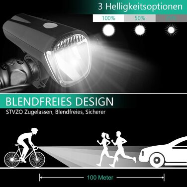 Набір LED-велофаро для велосипеда з покажчиками поворотів, сертифікований за стандартом STVZO, USB-зарядка, фара та задній ліхтар (10/20/40 Lux), водонепроникні