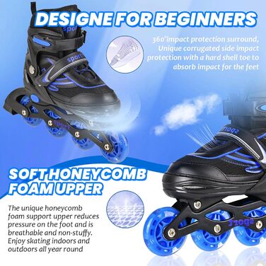 Дитячі ролики для катання в приміщенні та на вулиці, з підсвічуванням, для дівчаток та хлопчиків, розмір M, чорно-синій колір