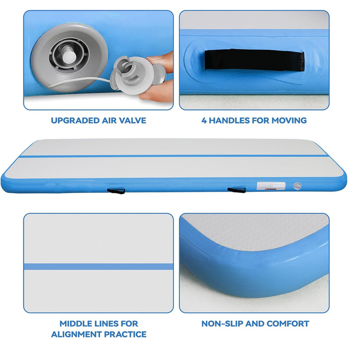 AirTrack Мат для гімнастики з електричним насосом, 10/20 см товщина, 2/3/4/5/6 м довжина. Килимок для акробатики, йоги, кемпінгу, тренувань. Зелений.