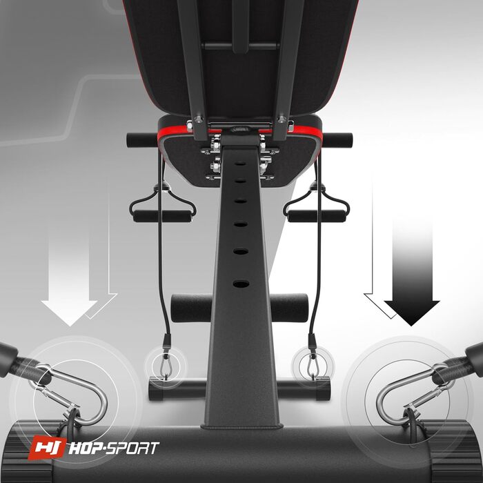 Складана тренувальна лава Hop-Sport HS-1030 з фіксацією ніг, регульована для жиму лежачи та пресу, 18 кг