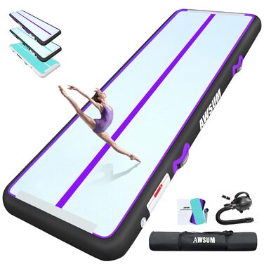 AWSUM Килимок для гімнастики надувний 2/3/4/5/6м, Tumbling Matte, Tumble Track для йоги, фітнесу, дому, з повітряним насосом, 10/20 см товщиною, 300x100x20 см, фіолетовий + чорний