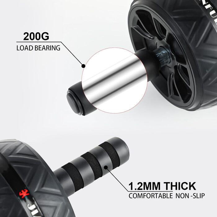 Ролер для пресу AB Roller - тренажер для пресу з килимком для колін. Антиковзне обладнання для тренування пресу вдома. Підходить для початківців та професіоналів, чорний