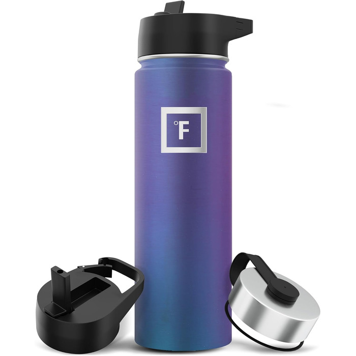 Термобутилка Iron Flask 650 мл, нержавіюча сталь, вакуумна ізоляція, 3 кришки (соломинка), металевий спортивний термочашка